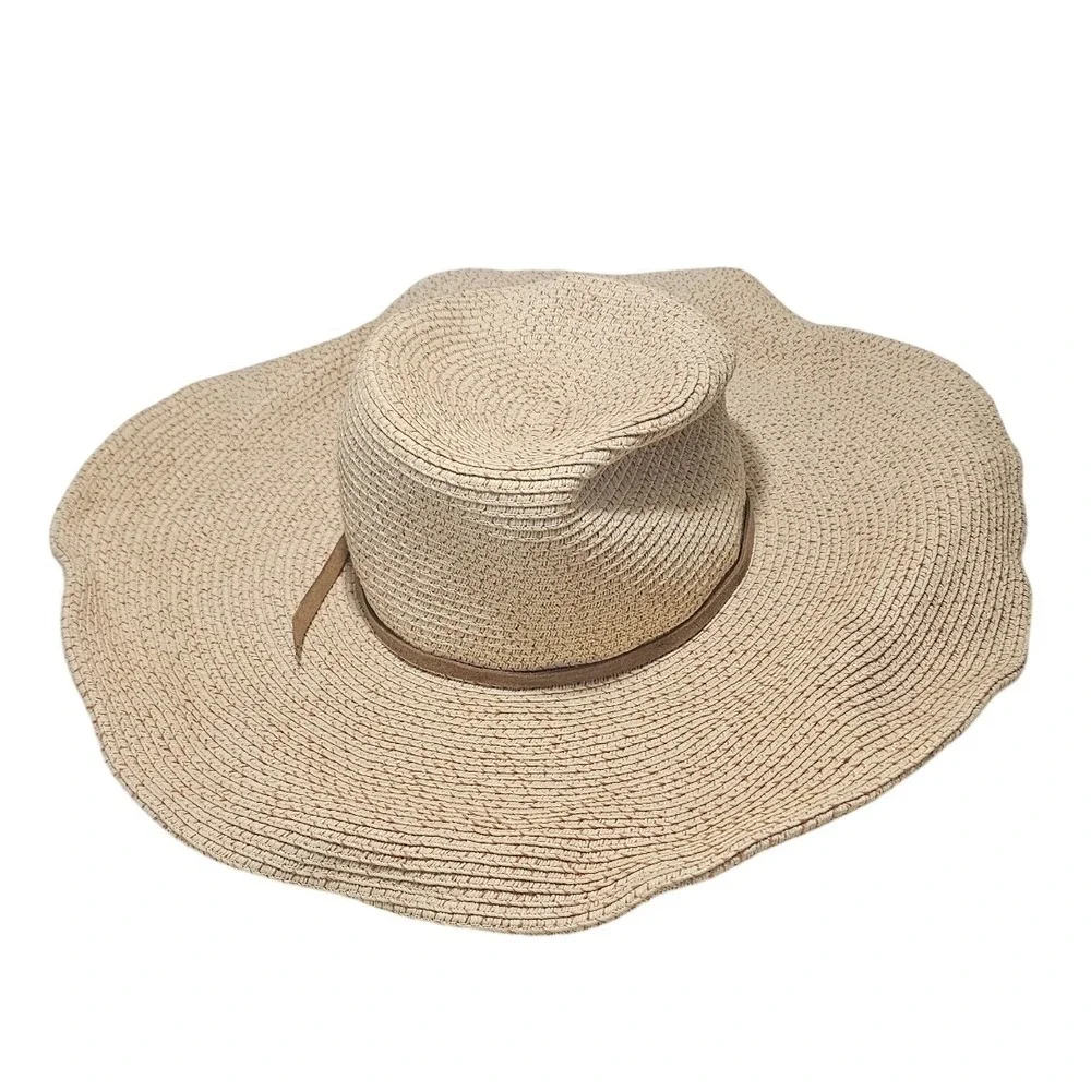 Luisa Spagnoli‎ Wide Brim Straw Hat Beige Brown Accents